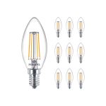 Confezione Multipack 10x Philips MASTER Value LED Candela E14 Filamento Chiara 3.4W 470lm - 927 Bianco Molto Caldo | Miglior Resa Cromatica - Dimmerabile - Sostitutiva 40W